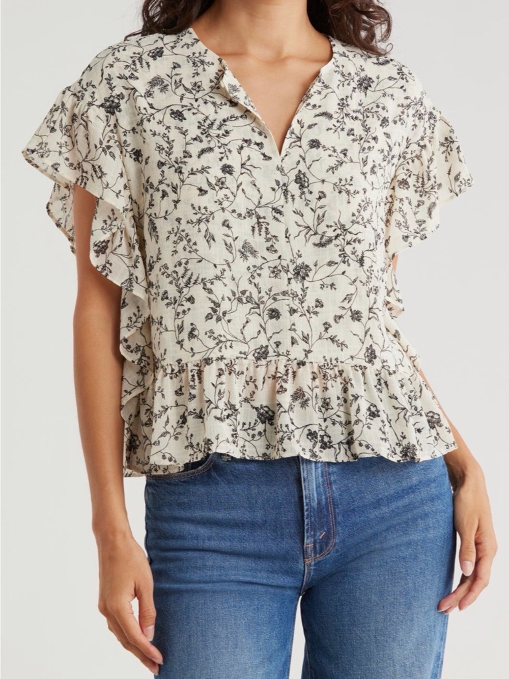 Melrose and Market Floral Ruffle Peplum Blouse